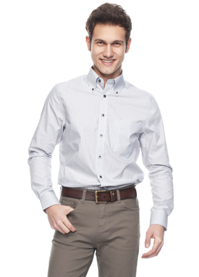 男上班族钮扣领长袖衬衫